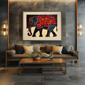 Poster: Abstract Elephant with Large Red Circles