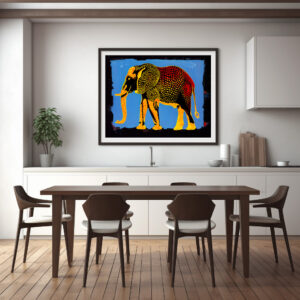 Poster: Blue Abstract Elephant with Red Dots