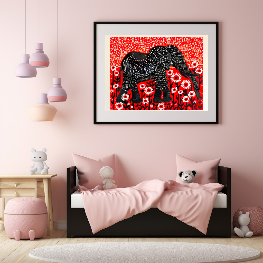 Poster: Colorful Abstract Elephant with Red Flowers - Image 2