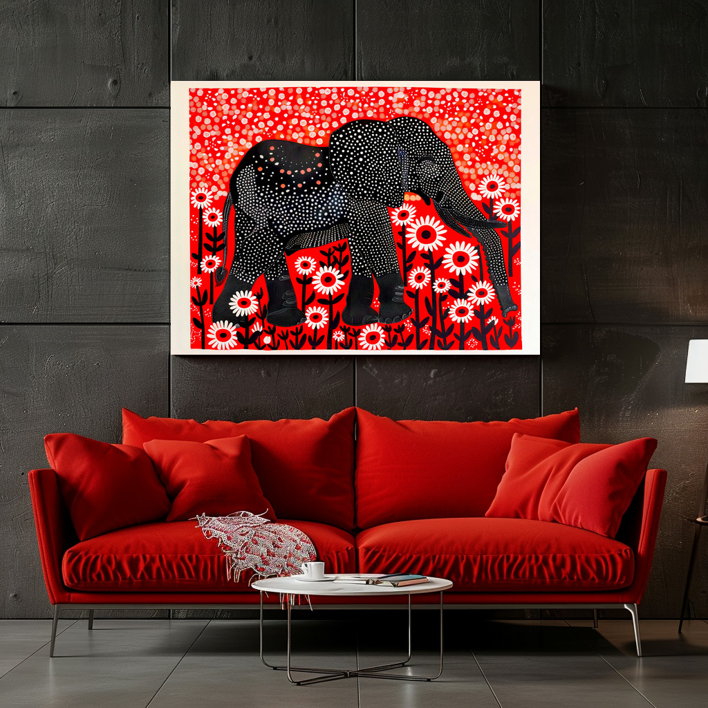 Poster: Colorful Abstract Elephant with Red Flowers - Image 3