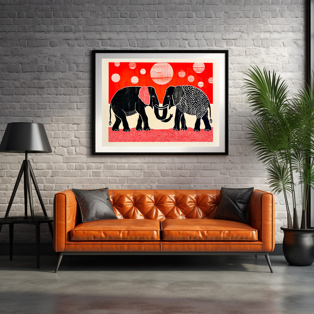 Poster: Black Elephants with Red Moons