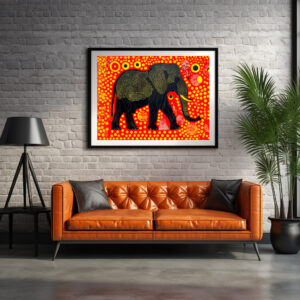 Poster: Black Elephant with Orange Bubble Pattern