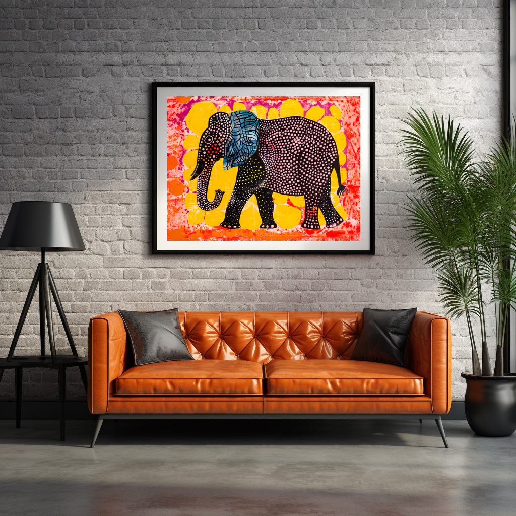 Poster: Vibrant Elephant with Pink Circles