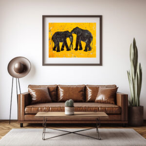 Poster: Colorful Elephant with Yellow Background