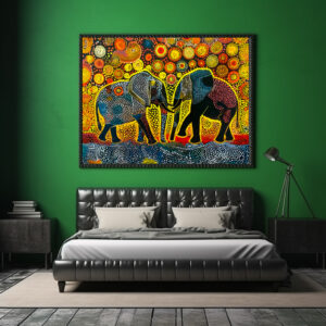 Poster: Elephant Couple with Sunflowers