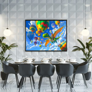 Poster: Anime boy flying dinosaur dragon and balloons