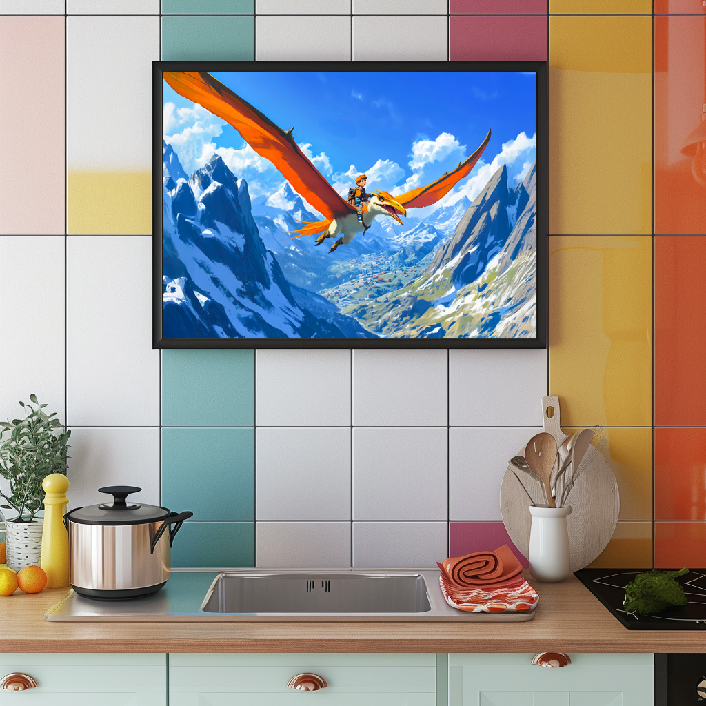 Poster: Anime boy flying Pteranodon dinosaur Alps – Bild 2
