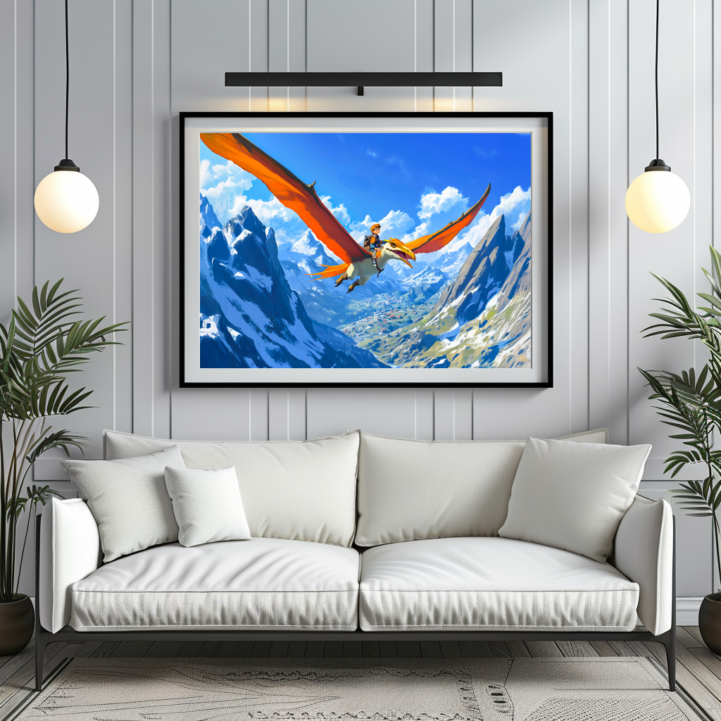 Poster: Anime boy flying Pteranodon dinosaur Alps – Bild 3
