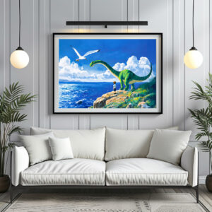 Poster: Anime boy and Brachiosaurus overlooking sea