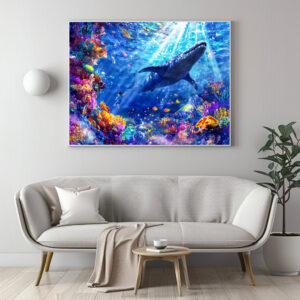 Poster: Anime boy swimming with Liopleurodon reef
