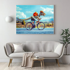Poster: Dinosaur Cycling Through Countryside