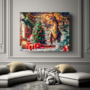 Poster: T-Rex Celebrating Christmas by Tree