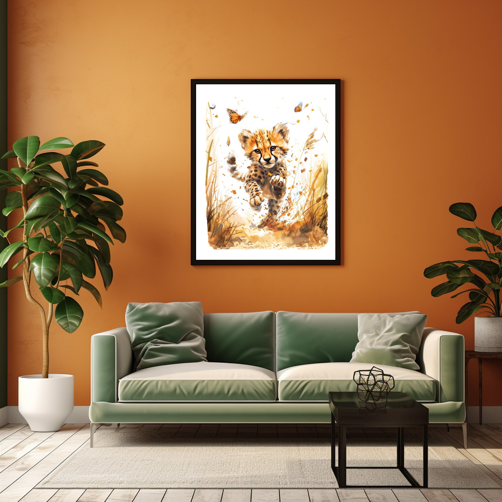 Poster: Playful Cheetah Cub and Butterflies – Bild 2