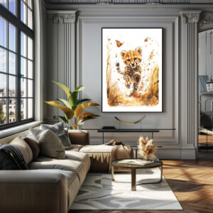 Poster: Playful Cheetah Cub and Butterflies