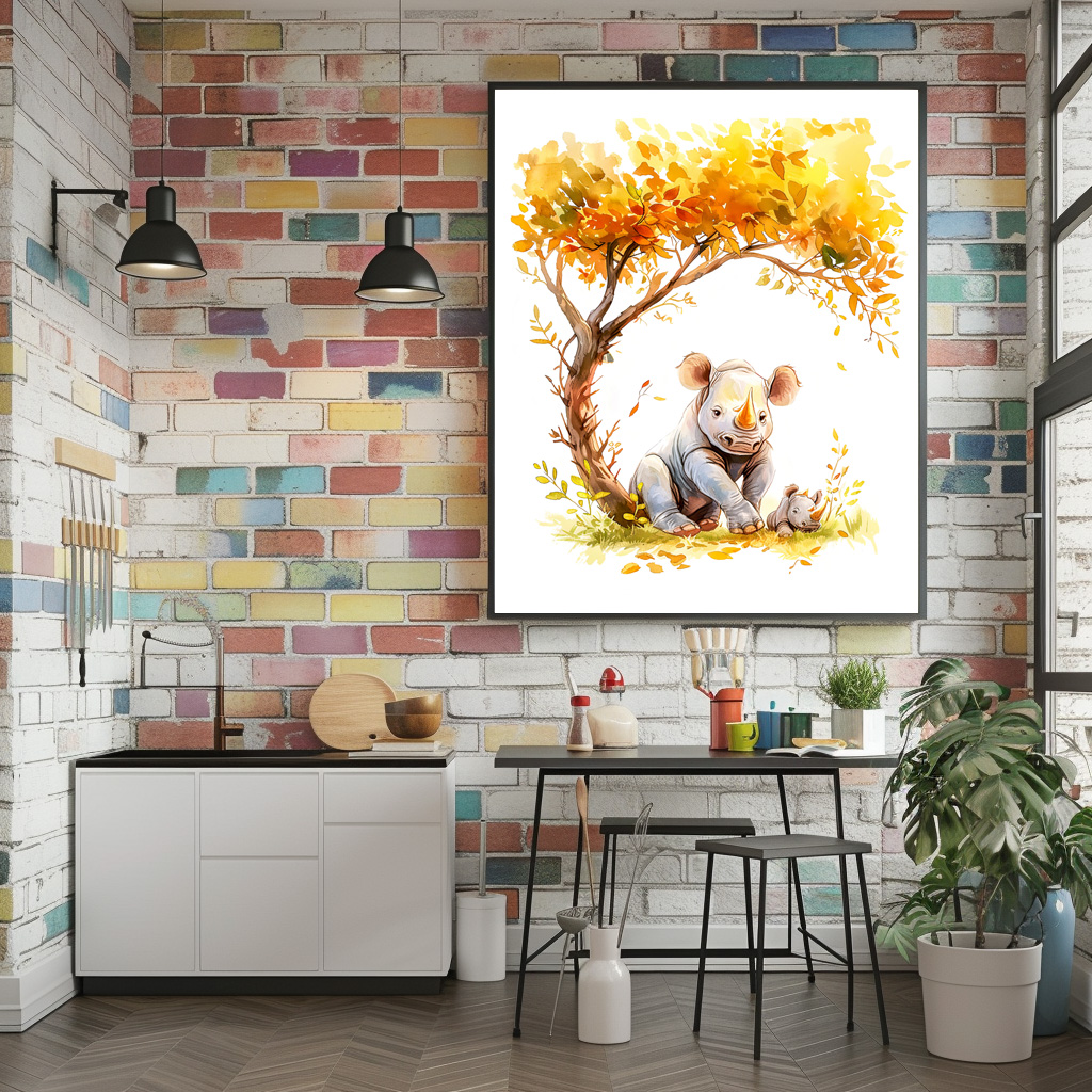 Poster: Baby Rhino Resting Under a Tree – Bild 2