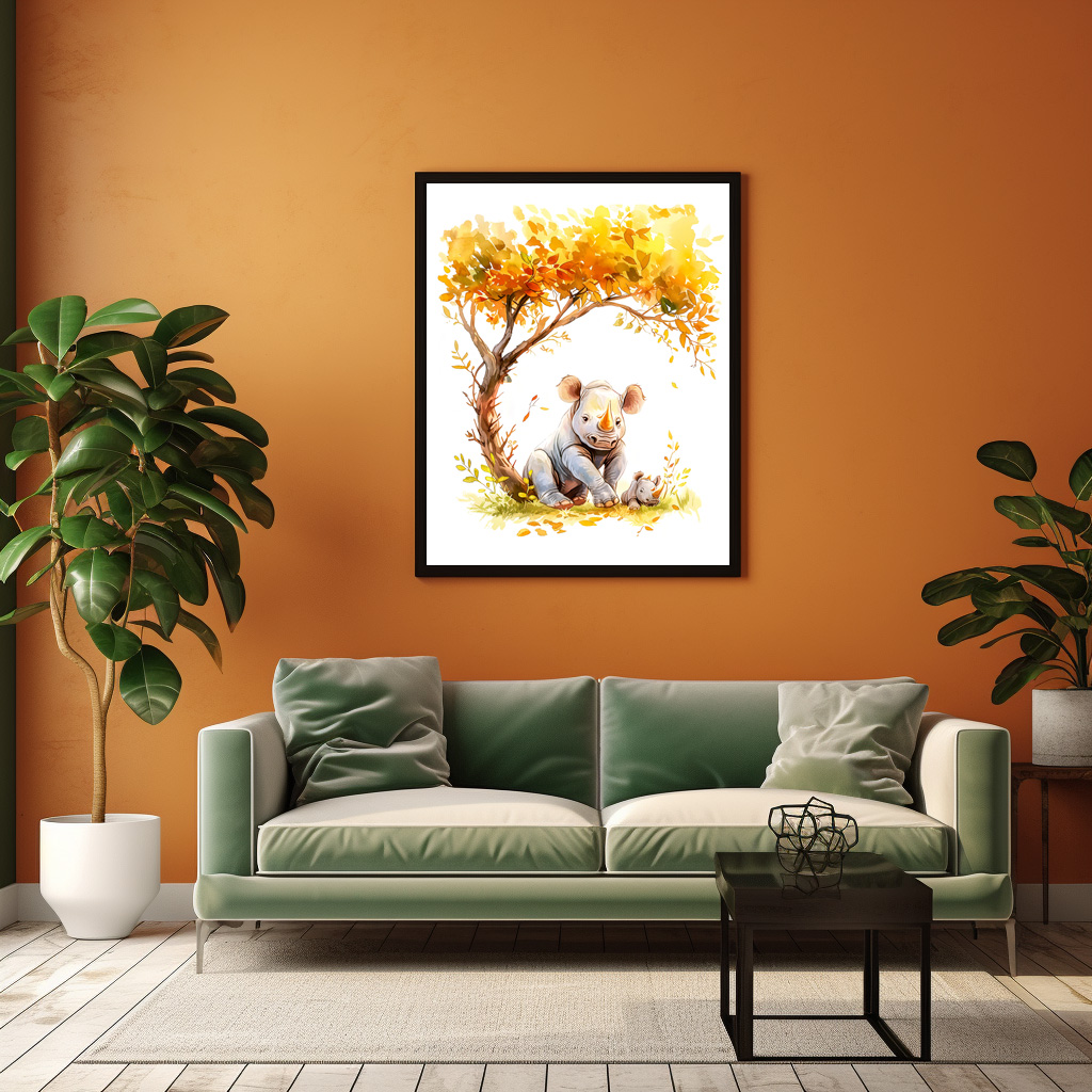 Poster: Baby Rhino Resting Under a Tree – Bild 3