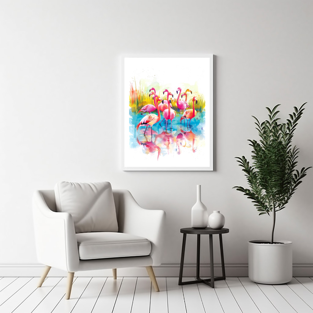 Poster: Watercolor painting of flamingos in a pond – Image 3