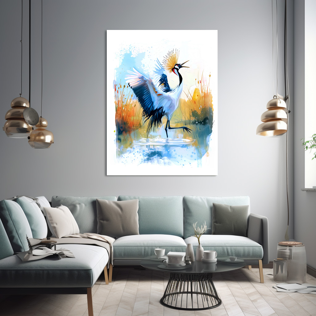 Poster: Crowned Crane Dancing in Water - Image 2