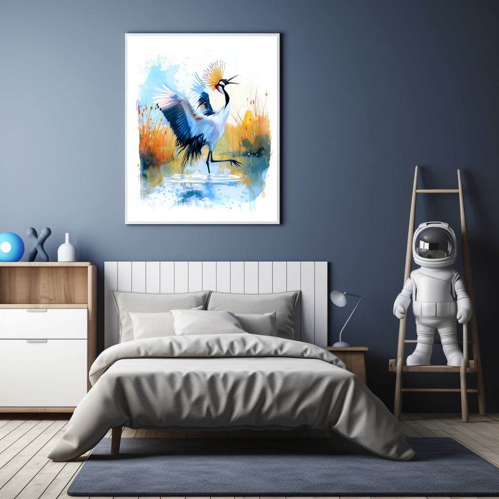 Poster: Crowned Crane Dancing in Water - Image 3