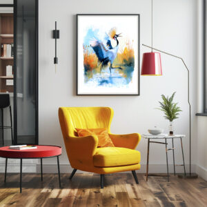 Poster: Crowned Crane Dancing in Water