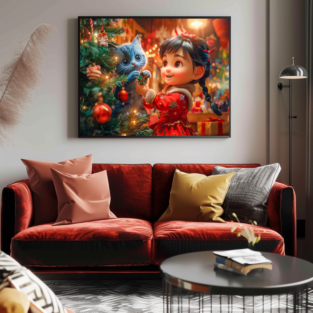 Poster: Girl and Cat Decorate for Christmas – Bild 2