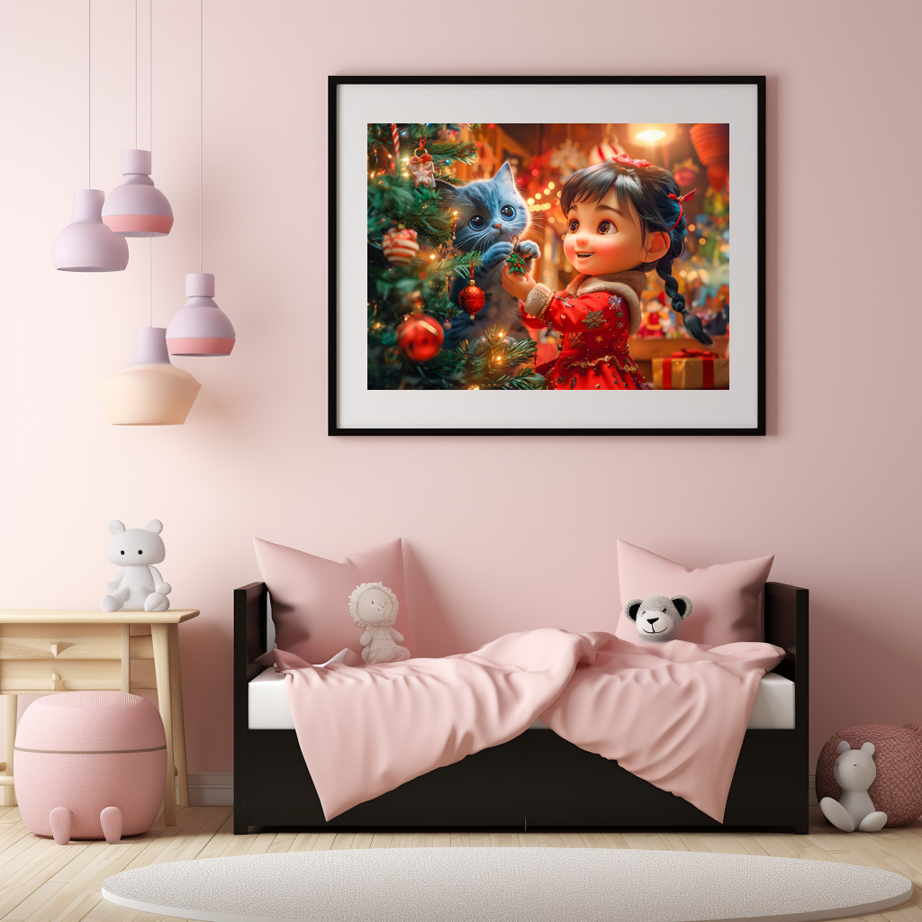 Poster: Girl and Cat Decorate for Christmas – Bild 3