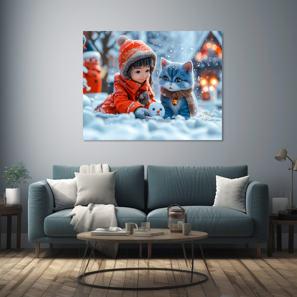Poster: Magical Winter Day with Girl and Cat – Bild 2