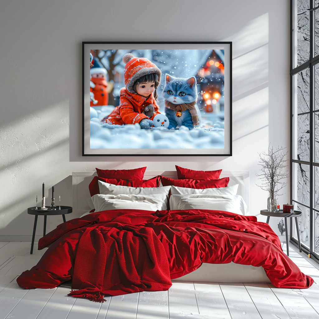 Poster: Magical Winter Day with Girl and Cat – Bild 3