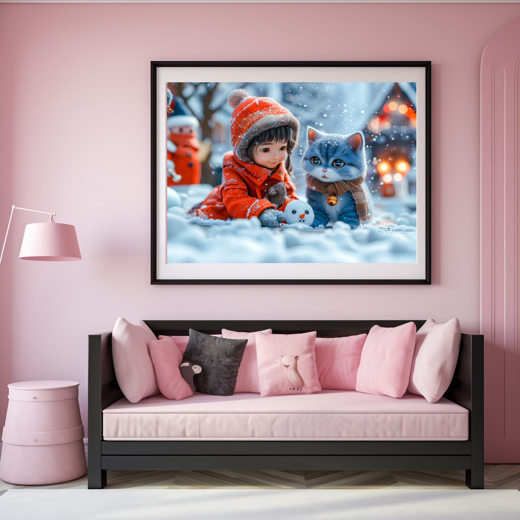 Poster: Magical Winter Day with Girl and Cat