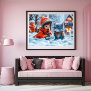 Poster: Magical Winter Day with Girl and Cat