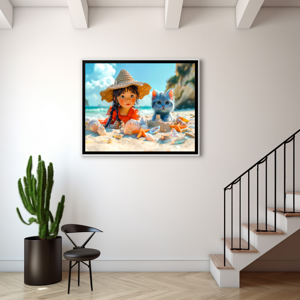 Poster: Beach Day with Fantasy Girl and Cat