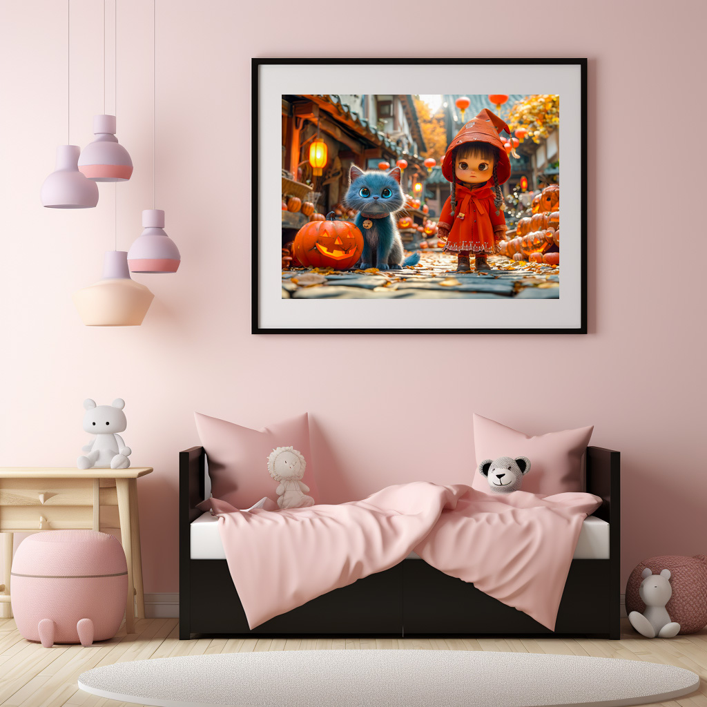 Poster: Halloween Adventure with Girl and Cat