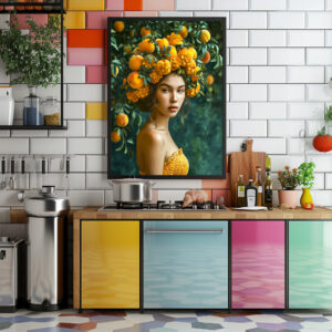 Poster: Orange Blossom Queen with fruits on head