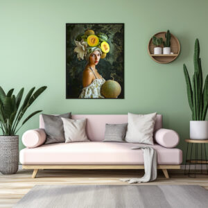 Poster: Melon Garden Muse with fruits on head