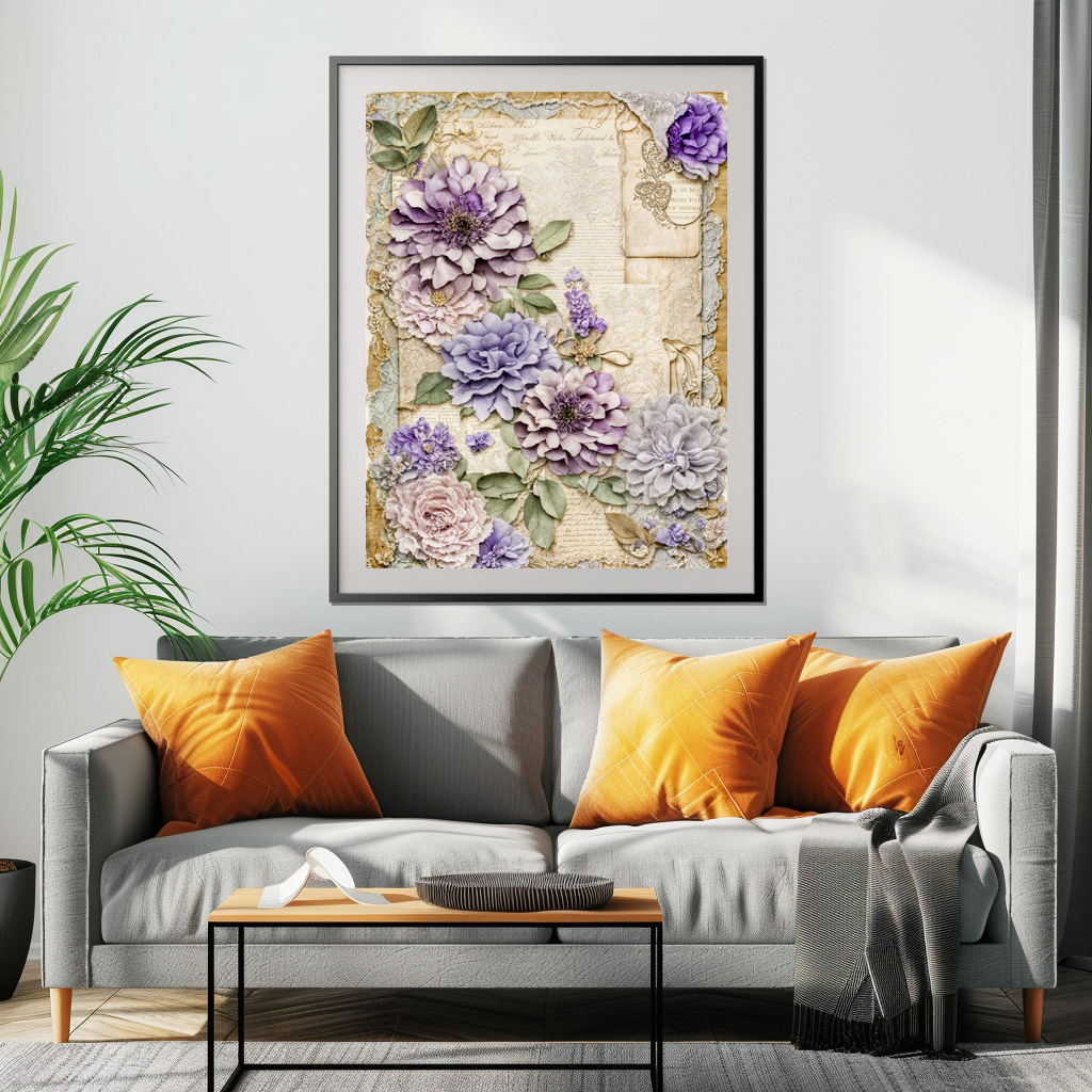 Poster: shabby chic floral Purple Chrysanthemums - immagine 2
