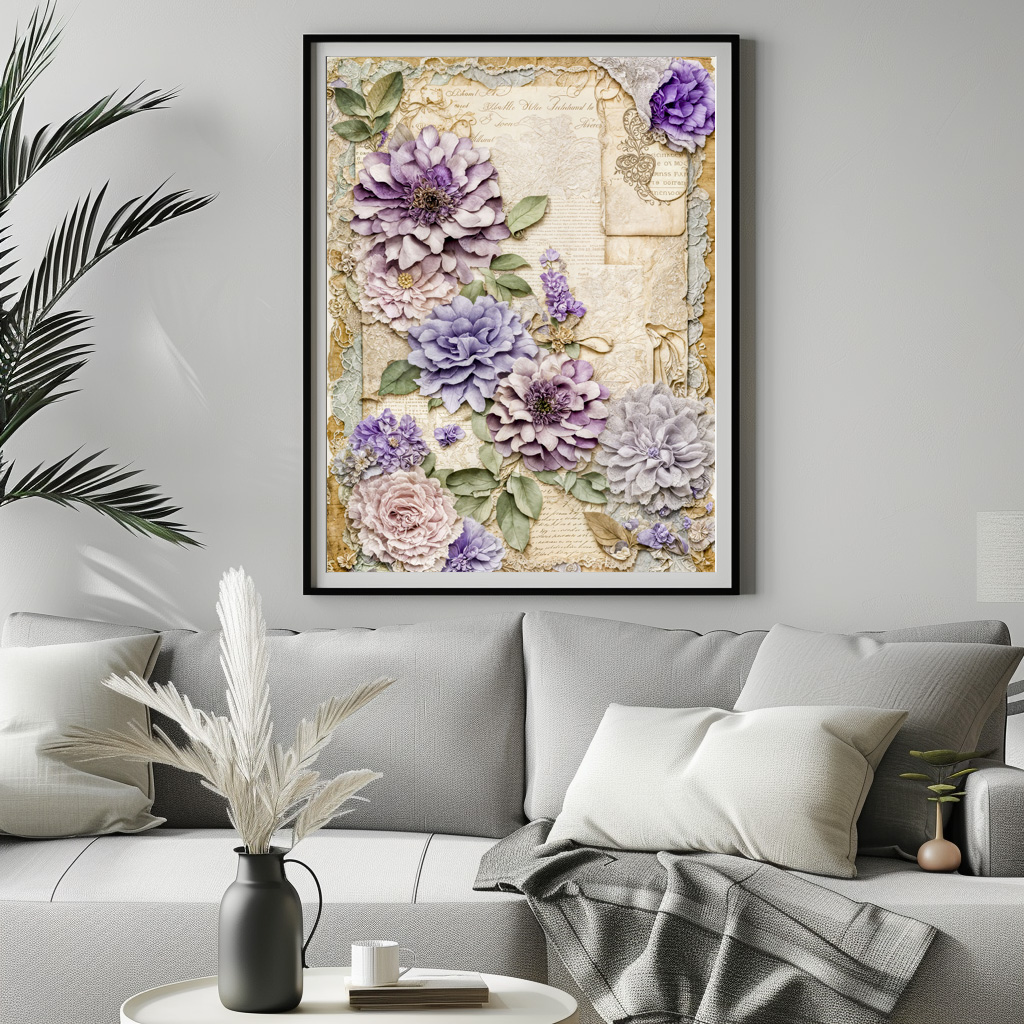 Poster: shabby chic floral Purple Chrysanthemums