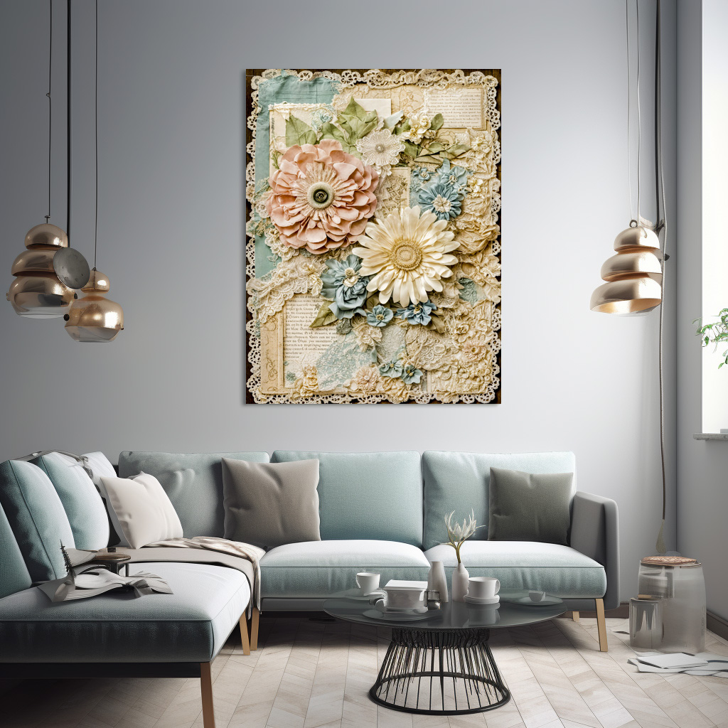 Poster: Vintage floral collage with layered textures