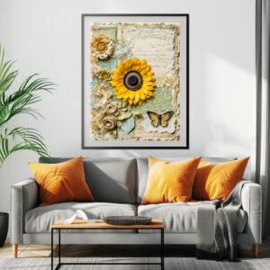 Poster: Shabby chic Sunflower with Butterfly