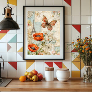Poster: Poppies and Butterfly with Eiffel Tower