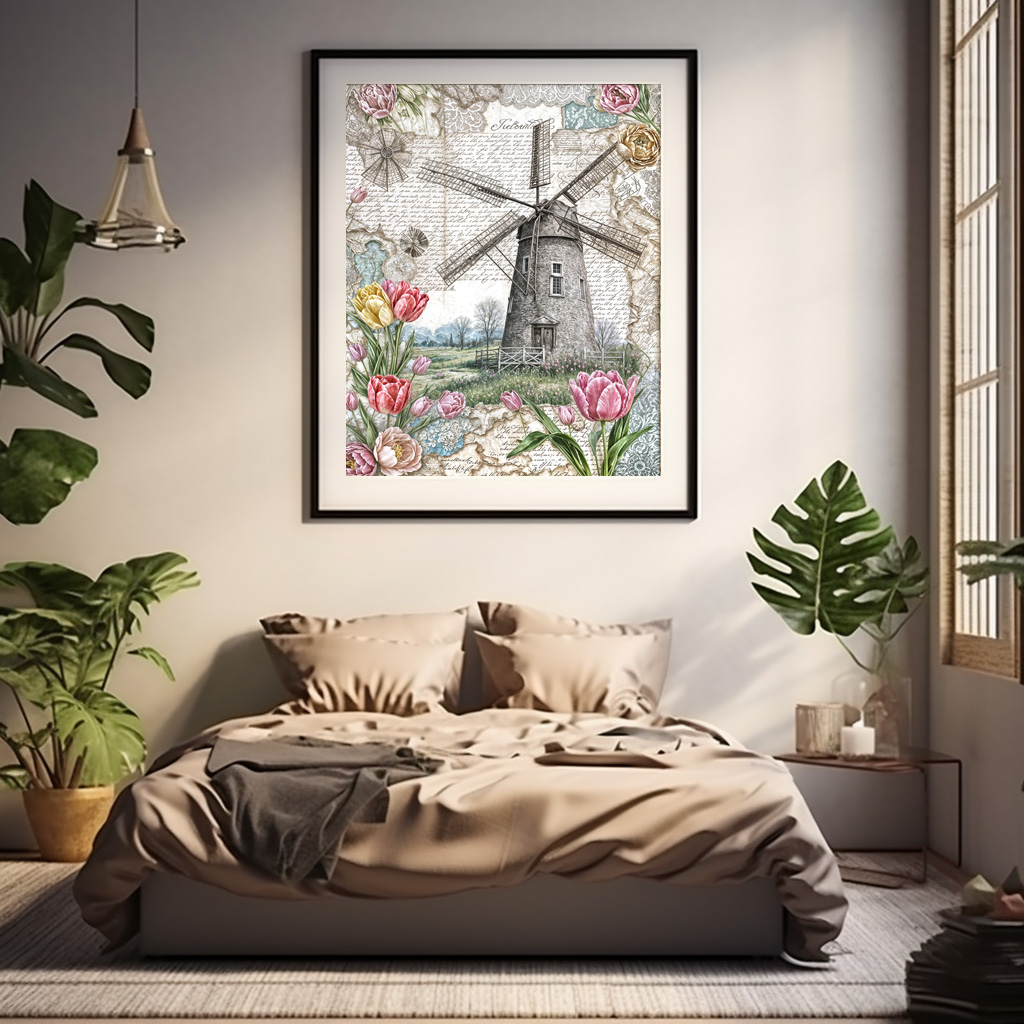 Poster: Windmill with Pink Tulips - immagine 2