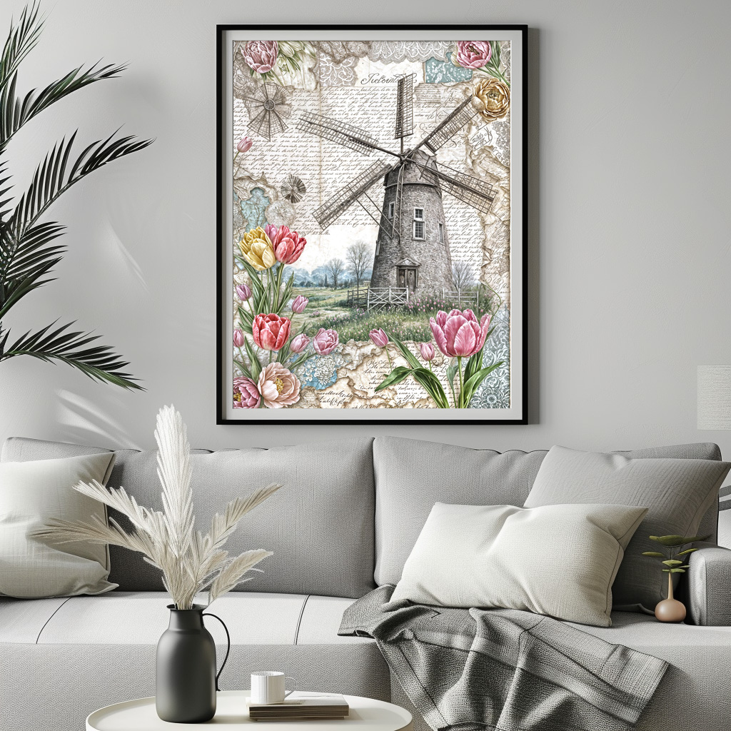 Poster: Windmill with Pink Tulips - immagine 3