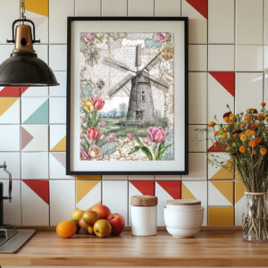 Poster: Windmill with Pink Tulips