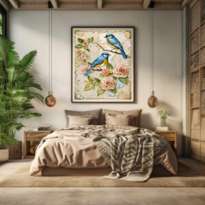 Poster: Bluebirds with Roses