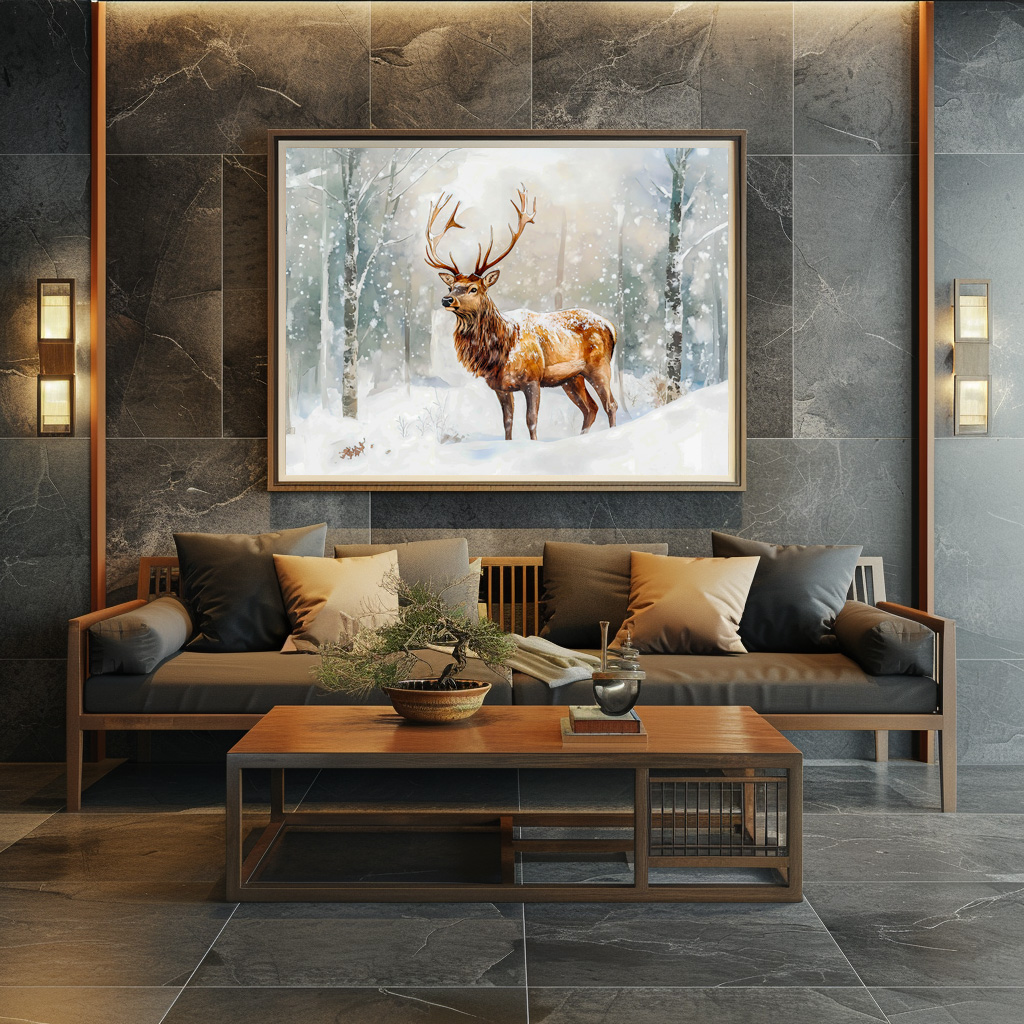 Poster: Deer in winter forest with snow watercolor painting - Imagen 2