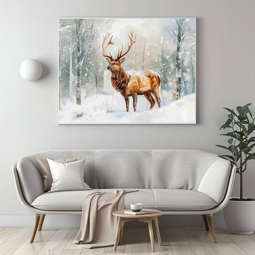 Poster: Deer in winter forest with snow watercolor painting - Imagen 3