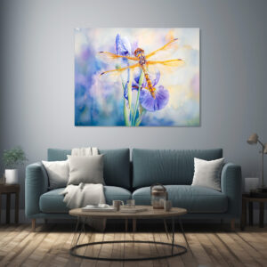 Poster: Dragonfly resting on a lily watercolor painting