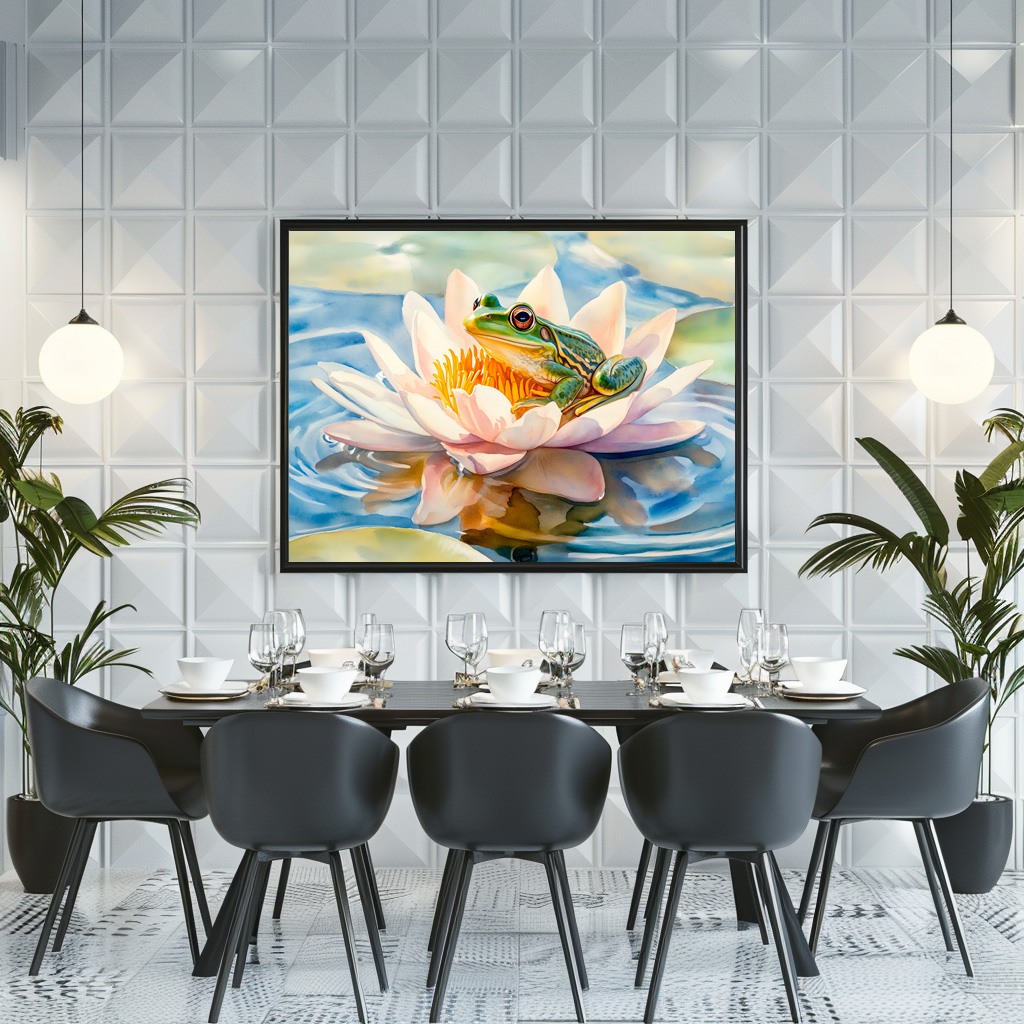 Poster: Frog in water lily blossom watercolor painting - immagine 2