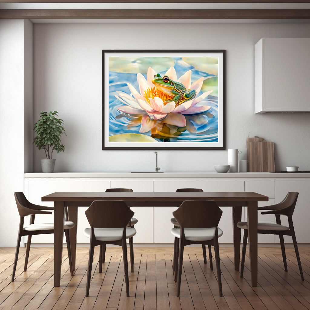Poster: Frog in water lily blossom watercolor painting - immagine 3