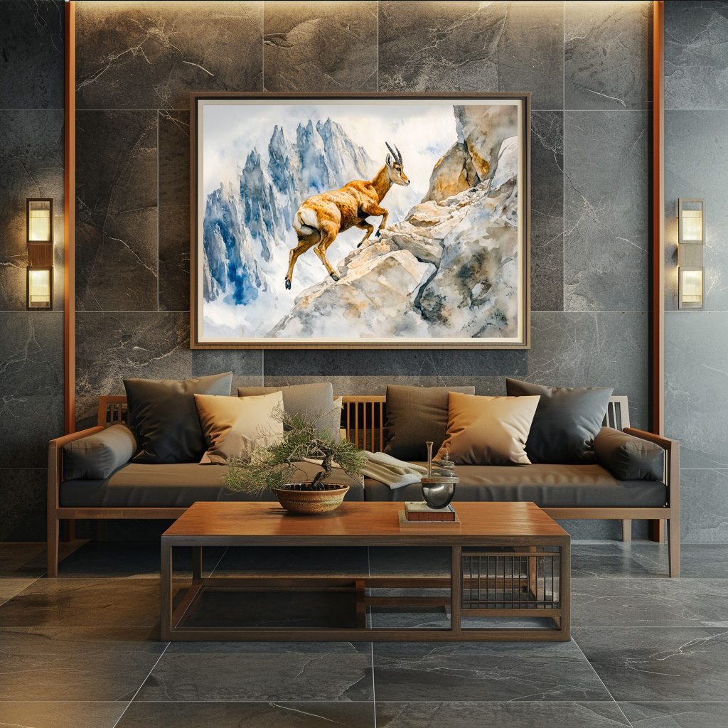 Poster: Ibex in the Alps watercolor painting - Image 2