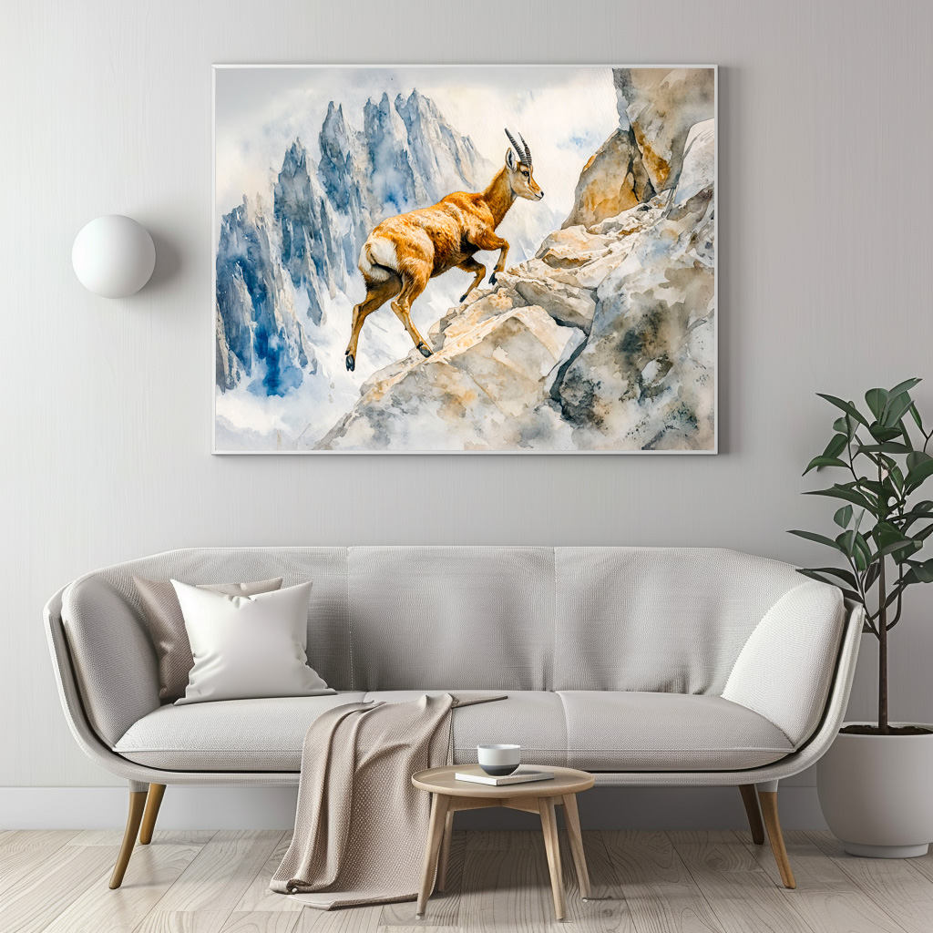 Poster: Ibex in the Alps watercolor painting - Image 3